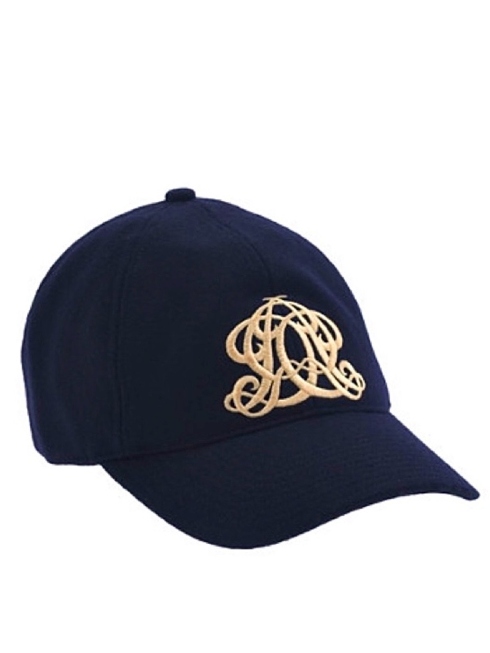 Vintage JCREW Baseball Cap Hat Navy Blue Adjustable Gold Yellow Monogram OS Wool